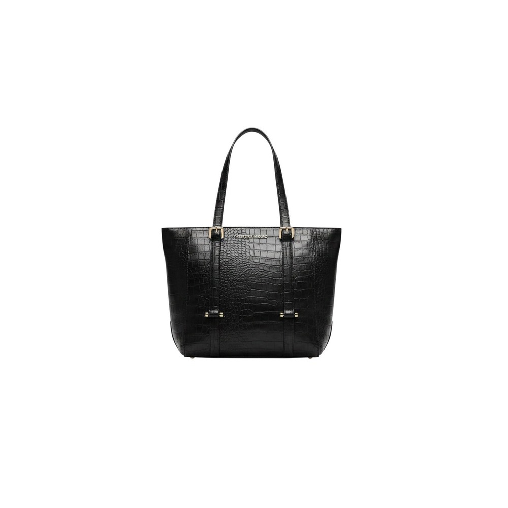 Christian Siriano Tote Bag Womens Large Black New Croc Embossed Faux Leather